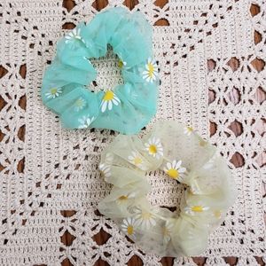Scrunchie set sheer daisy print 2 pack new